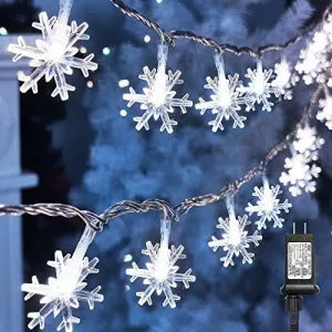 100 LED White Snowflake String Lights - 49ft - Plug-in - Waterproof - 1 Pack