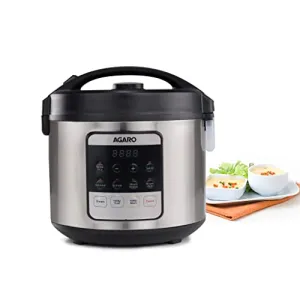 AGARO Royal Electric Rice Cooker,5L Ceramic Coated Inner Bowl,Steam Basket,5 Preset Cooking Function with Advanced Fuzzy Logic,Keep Warm Function,Cooks Up To 8 Cups (1500G) Of Raw Rice,Silver,5 Liter