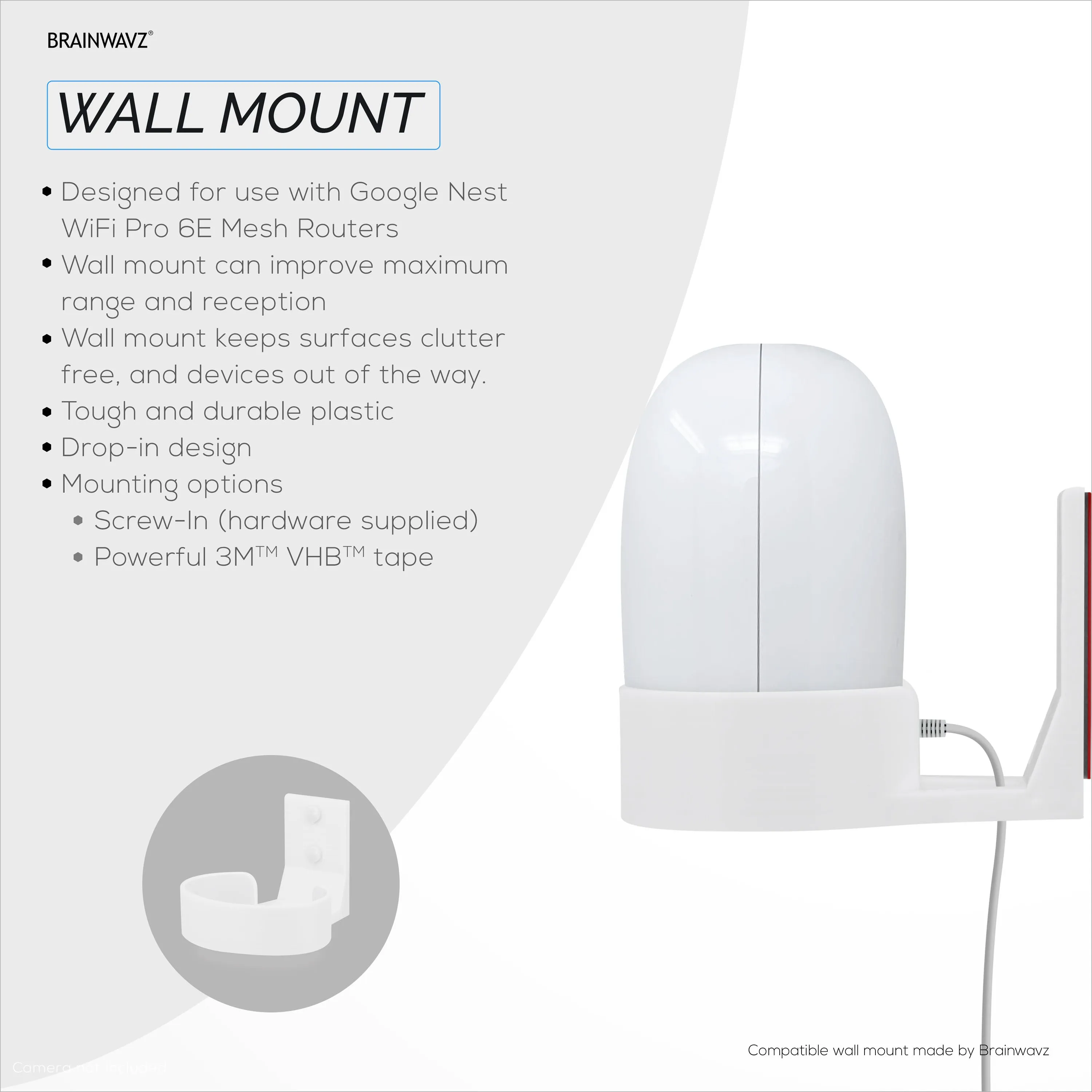 Wall Mount For Google Nest WiFi Pro 6E Mesh Router, Easy to Install Holder Bracket, Reduce Interference & Clutter